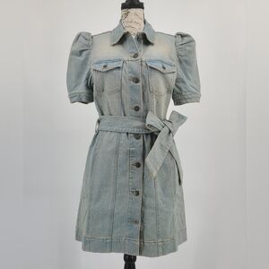 Retrofete Organic Cotton Robin Denim Button-Up Dress with Belt